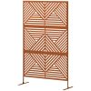 Outsunny Decorative Privacy Fence Screen, Metal Outdoor Privacy Screen Climbing Plant Trellis with Stand, Rhombus Brown