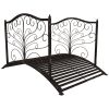 Outsunny Garden Bridge 4' Metal Arch with Scrollwork & Safety Rails Easy Assembly Black Bronze