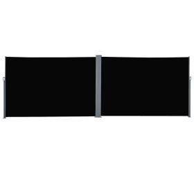 Outsunny Patio Retractable Double Side Awning, Folding Privacy Screen Fence, Garden Outdoor Sun Shade Wind Screen, Indoor Room Divider, Black