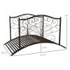 Outsunny Garden Bridge 4' Metal Arch with Scrollwork & Safety Rails Easy Assembly Black Bronze