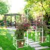 Metal Garden Arch with Gate 79.5'' Wide x 86.6'' High Climbing Plants Support Rose Arch Outdoor Cream White