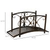 Outsunny 3.3FT Metal Zen Garden Bridge, Decorative Arch, Safety Siderails, Floral Scrollwork, Brown