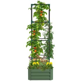 Outsunny Galvanized Raised Garden Bed, 24" x 24" x 11.75" Outdoor Planter Box with Trellis Tomato Cage and Open Bottom for Climbing Vines, Vegetables (Color: as Pic)